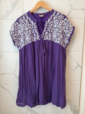 J. Marie Purple Embroidered Tassel Tunic Top